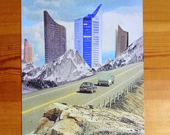 collage, poster, art print, illustration, vintage poster, retro sci fi, future, architecture, leipzig &quot;panorama tower invasion&quot;
