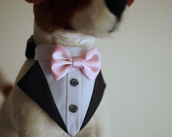 Light Pink Bowtie dog bandana, over the collar dog bandana, dog formal attire, dog bow tie tux, dog wedding bowtie shirt -More Colors Combo