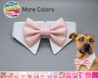 Blush or Pink dog bow tie collar, blush dog tuxedo collar, blush bow tie for dog wedding, blushing pink dog bowtie, pearl pink dog collar