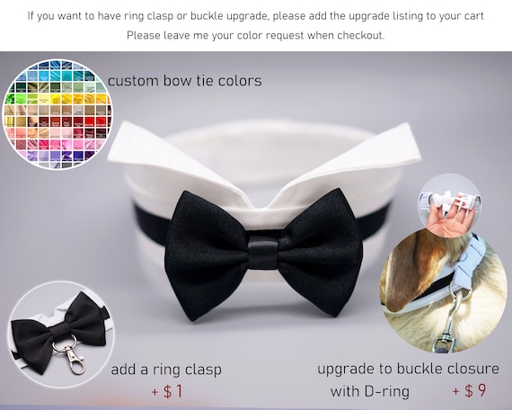 Black satin dog bow tie collar, dog tuxedo collar, wing tip collar, dog shirt collar, dog formal collar, dog wedding, ring bearer bowtie tux