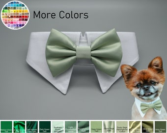 Dusty Sage Green Bow Tie Dog Collar, sage color tuxedo collar and dog bowtie, formal collar for pets, dog wedding attire, bow tie