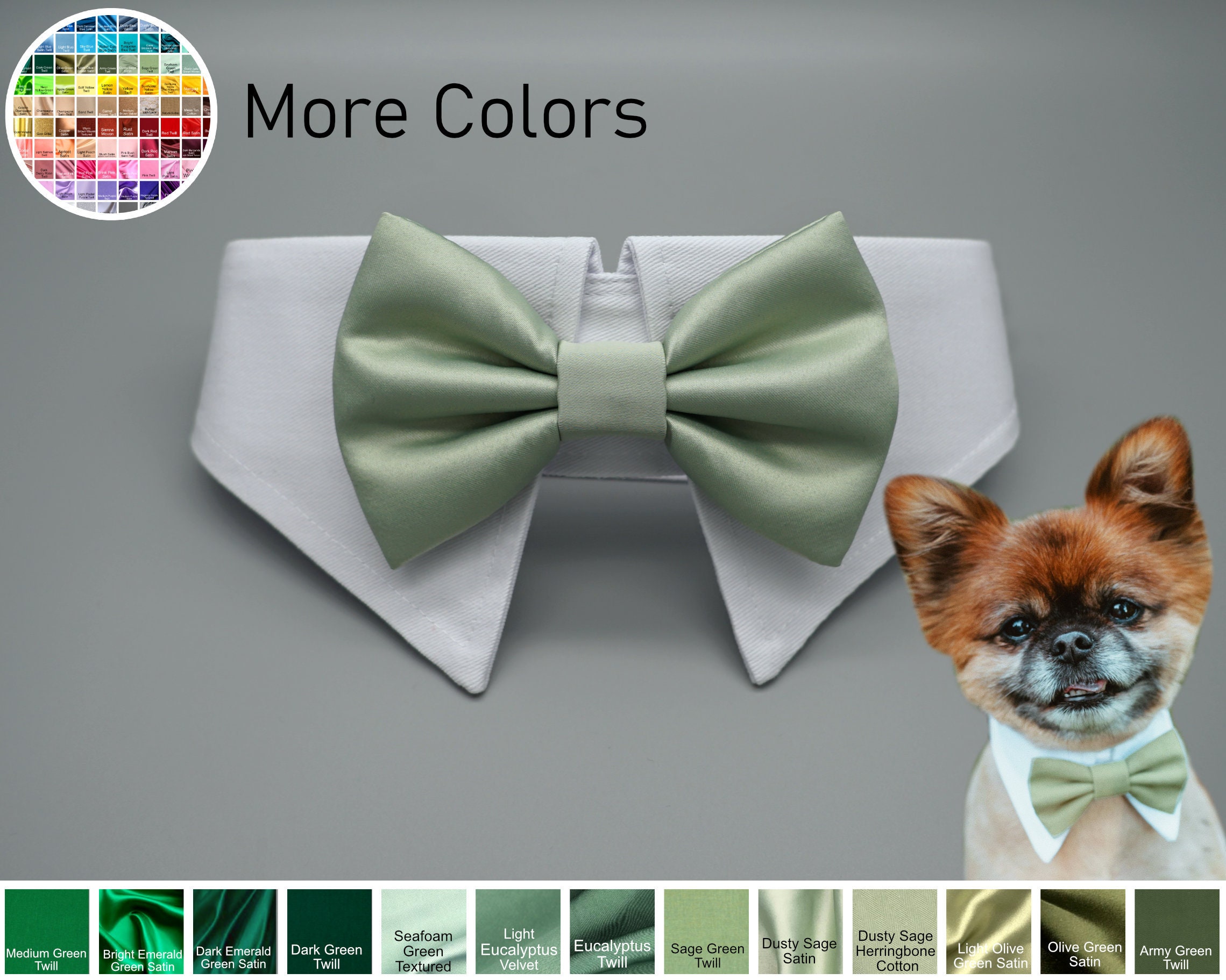 Dusty Sage Green Bow Tie Dog Collar, sage color tuxedo collar and dog bowtie, formal collar for pets, dog wedding attire, bow tie