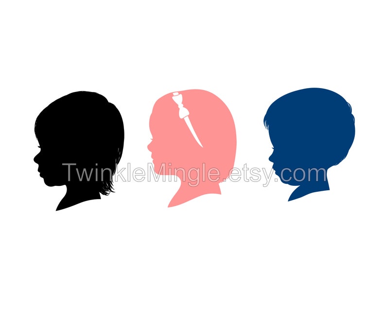 Custom Silhouette Portrait Digital Files Only, Child Portrait, Kids Silhouette, Unique Gift, Printable Image File, jpeg or png image 3