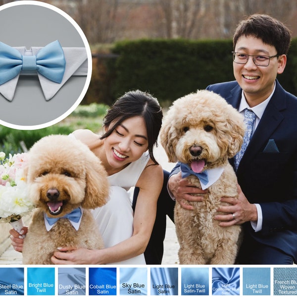 Light blue / dusty blue / steel blue, bow tie dog collar, dog tuxedo collar, blue dog blue bow tie, pet formal wedding tuxedo bandana shirt