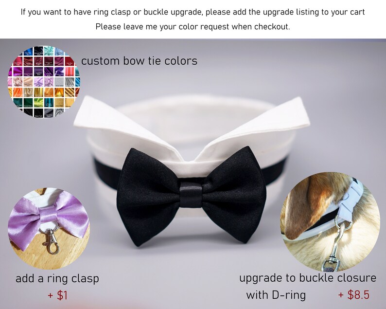 Black satin dog bow tie collar dog tuxedo collar wing tip Etsy