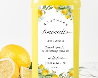 Limoncello Bottle  Stickers, Wedding Thank You Stickers, Custom Printed Labels, Limoncello Labels