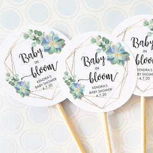 Baby in Bloom Succulent Tags, Plant Favor Toppers, Baby Shower Tags