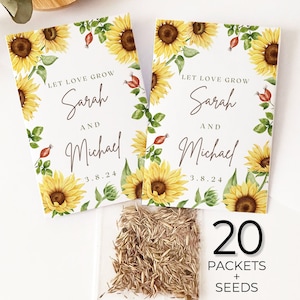 Sachets de tournesol pour mariage et douche nuptiale, enveloppes personnalisées Let Love Grow avec graines