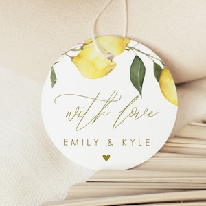 Etiquetas de agradecimiento con tema de limón, etiquetas de regalo de boda con amor, etiquetas de favor personalizadas, etiquetas de fiesta nupcial