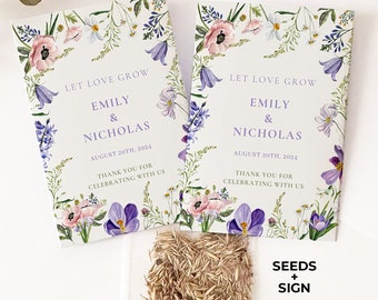 Plantable Wildflower Seeds, Personalized Packets for Wedding Favors, Lilac Floral Seed Envelopes