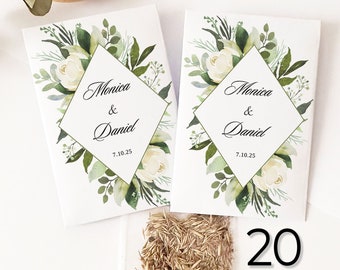 Custom Seed Packet Favors, Greenery Seed Holders with Wildflower Seeds for Weddings or Bridal Shower