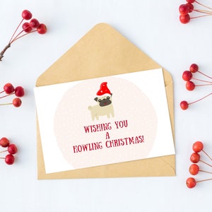 Fun Pug kerstkaart, huilende kerstkaarten, gedrukte kerstkaarten, kaarten met enveloppen