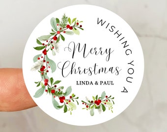 Merry Christmas Gift Wrapping Stickers, Red and Green Christmas sticker labels