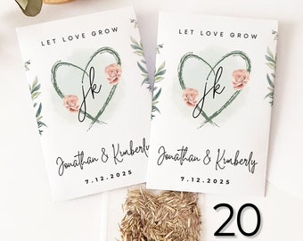 Let Love Grow Custom Seed Packets Favors, Floral Seed Holders with Wildflower Seeds for Weddings or Bridal Shower