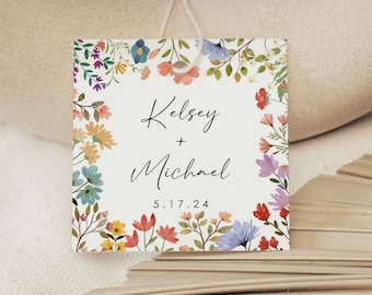 Wildflower Thank You Tags, PRINTED Favor Tags for Wedding Favors, Custom Gift Tags