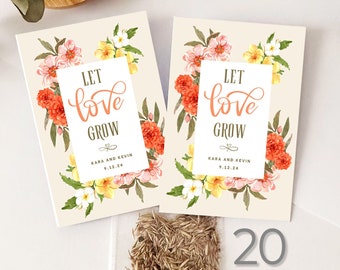 Let Love Grow Packets with Wildflower Seeds for Wedding Favors, Personalized Floral Seeds Envelopes