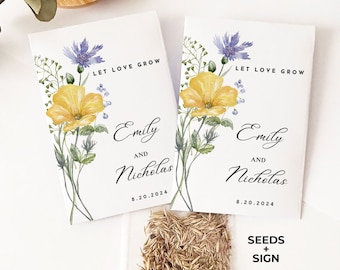 Custom Seed Packets for Wedding Favors, Wildflower Seeds Envelopes, Let Love Grow Favors, Bridal Gift Flower Seeds