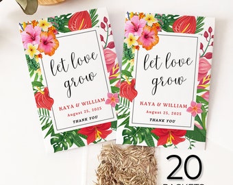 Hawaii Wedding Gift for Guest, Personalized Paper Packets with Wildflower Seeds for Favors, Let Love Grow Seed Envelopes