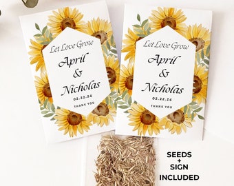 Plantable Wildflower Seeds, Personalized Packets for Wedding Favors, Sunflower Floral Seed Envelopes