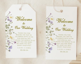 Wildflower Welcome tags, Personalized tags for Hotel Welcome bags, Custom Name Favor Tags