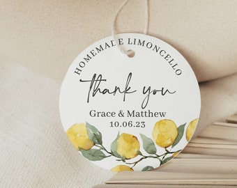 Personalized Homemade Limoncello Favor Tags, Printed Limoncello Labels, Wedding Thank You Gift Tags