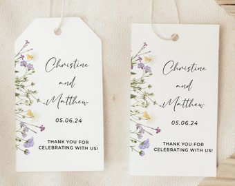 Wildflower Thank You tags, Personalized tags for Favors, Custom Name Favor Tags
