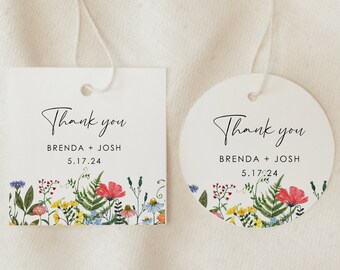 Wildflower Thank You Tags, PRINTED Favor Tags for Wedding Favors, Custom Gift Tags