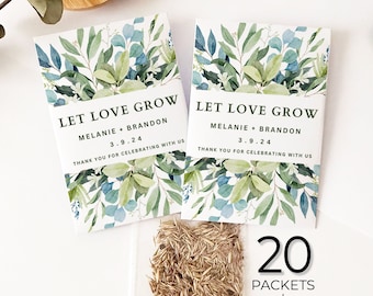 Greenery Seed Packet Favors, Personalized Seed Holders with Wildflower Seeds for Weddings or Bridal Shower