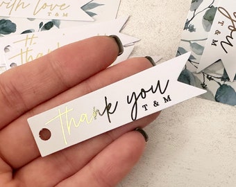 Gold or Silver foil Thank you tags for wedding favors, Personalized wedding gift tags