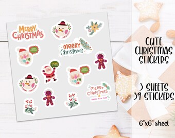 39 Mini Christmas Stickers, Cute Christmas Stickers, ECLP Planner Stickers