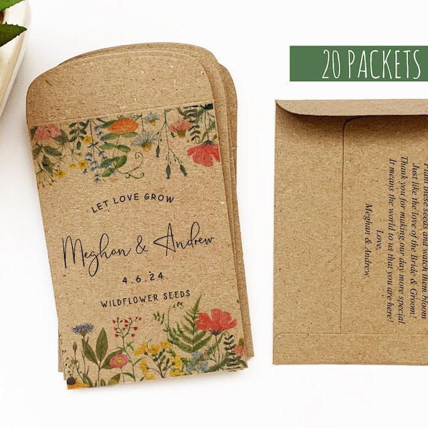 Wildflower packets for seeds, Wedding Seed Packets Favors, Personalized seed envelopes