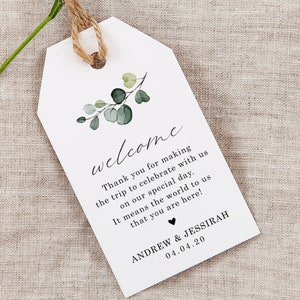 Printed Wedding Welcome Bag Tags, Tote Bag Tags for Hotel Wedding