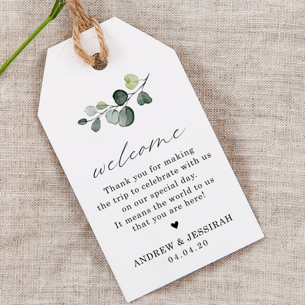 Hotel wedding welcome bag tags, welcome thank you tags