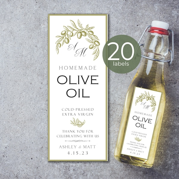 Homemade Olive Oil Favor Labels, Personalized Wedding Labels, Olive Oil Bottle Labels