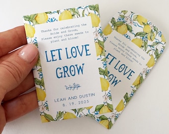 Lemon Theme Packets for Seeds,  Let Love Grow Mini Envelopes for Wedding Favors, 20 Seed Holders