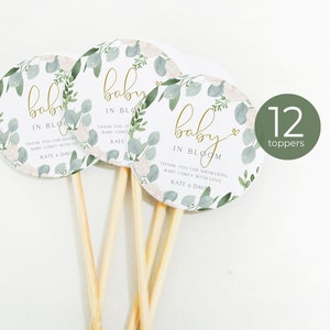 Baby in Bloom Plant Favor Toppers, Etichette personalizzate per baby shower su bastoncini