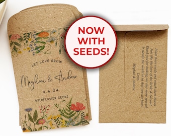 Wildflower Seeds Packets, Wedding Seed Packets Favors, Personalized seed envelopes