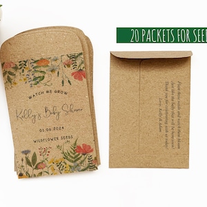 Pacchetti Watch Me Grow per semi di fiori selvatici, buste per baby shower per semi, porta semi in carta kraft, pacchetti personalizzati per semi, porta semi floreali