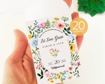 Floral packets for seeds favors, Let love grow envelopes, Personalized seed packets