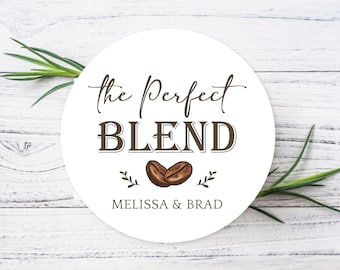 The Perfect Blend stickers, coffee favor sticker, wedding or bridal shower sticker labels