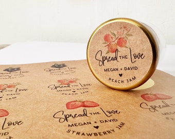 Spread the Love Stickers, Jam Favor Stickers, Strawberry, Peach, Wedding Favor Stickers, Brown Kraft Stickers