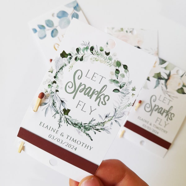 Floral Sparklers Tags for Wedding Send Off, Let Sparks Fly Personalized Sparklers tags