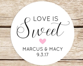 Love is Sweet Stickers, Wedding Stickers for Favors, Round Sticker Labels, 2 Inch Candy Bar Stickers