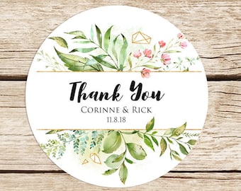 Wedding Sticker, Personalized, Thank You Stickers, Wedding Favor Stickers, Floral Labels, Greenery, 2'' Stickers