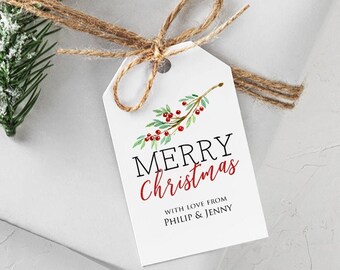 Merry Christmas Tags, Christmas Gift Tags, Personalized Christmas Tags