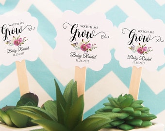 Watch Me Grow Tags, 12 Baby Shower Tags, Plant Favor Tags, Personalized Tags, Floral Toppers, Watch Me Grow Favor Tags