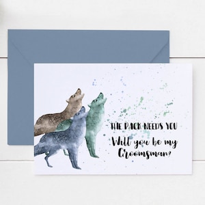 Cartão de proposta de padrinho, cartão de padrinho Wolf Pack, cartão Be My Groomsmen, cartão Ask Groomsmen, cartão de casamento Boho