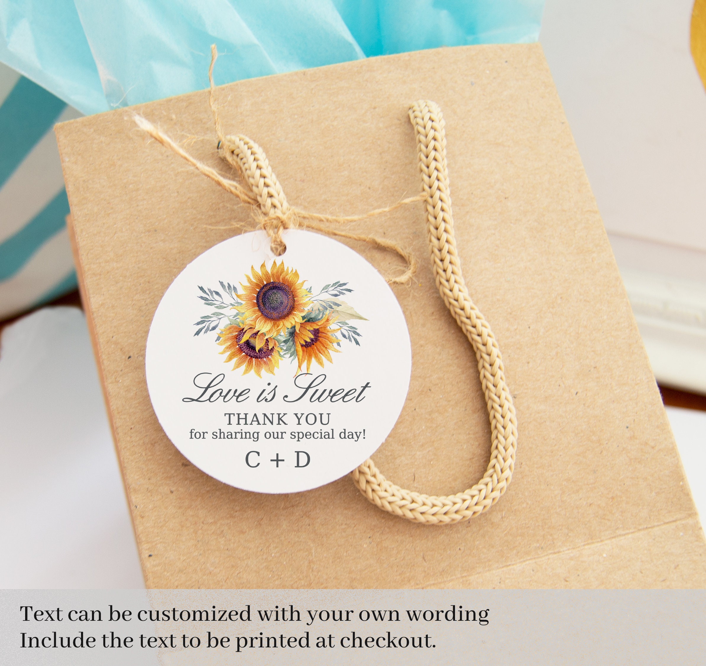 15x Sunflower Wedding Thank You Tags Personalised Summer  Wedding Tags 