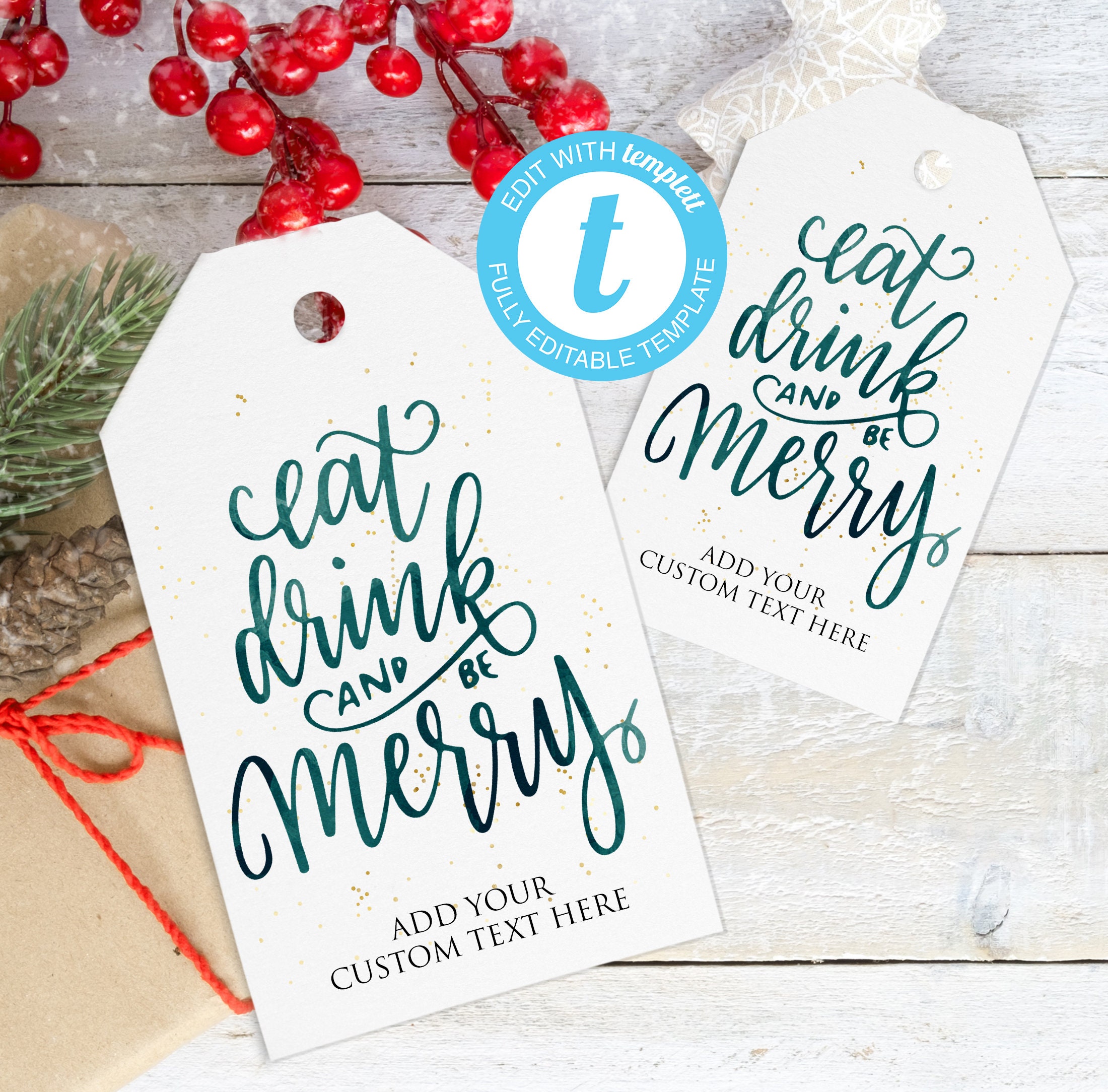 Printable Eat Drink Be Merry Christmas gift tags DIY Templett | Etsy