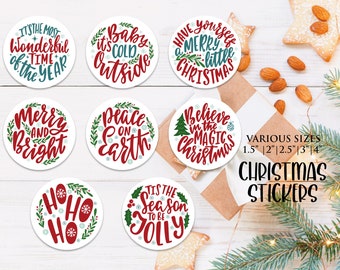 Christmas Sayings Stickers, Cute Merry Christmas gift wrapping stickers